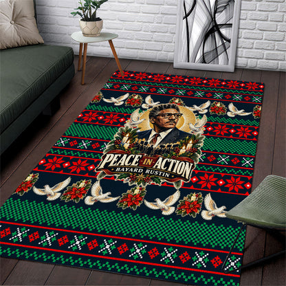 Bayard Rustin Peace In Action Christmas Area Rug Civil Rights Leader Holiday Floral Dove Peace Ugly Pattern