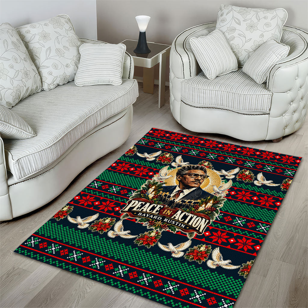 Bayard Rustin Peace In Action Christmas Area Rug Civil Rights Leader Holiday Floral Dove Peace Ugly Pattern