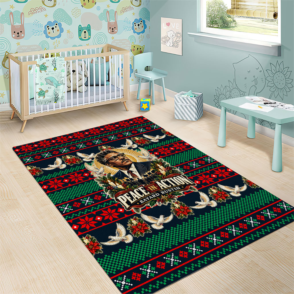 Bayard Rustin Peace In Action Christmas Area Rug Civil Rights Leader Holiday Floral Dove Peace Ugly Pattern