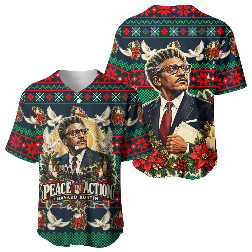 Bayard Rustin Peace In Action Christmas Baseball Jersey Civil Rights Leader Holiday Floral Dove Peace Ugly Pattern