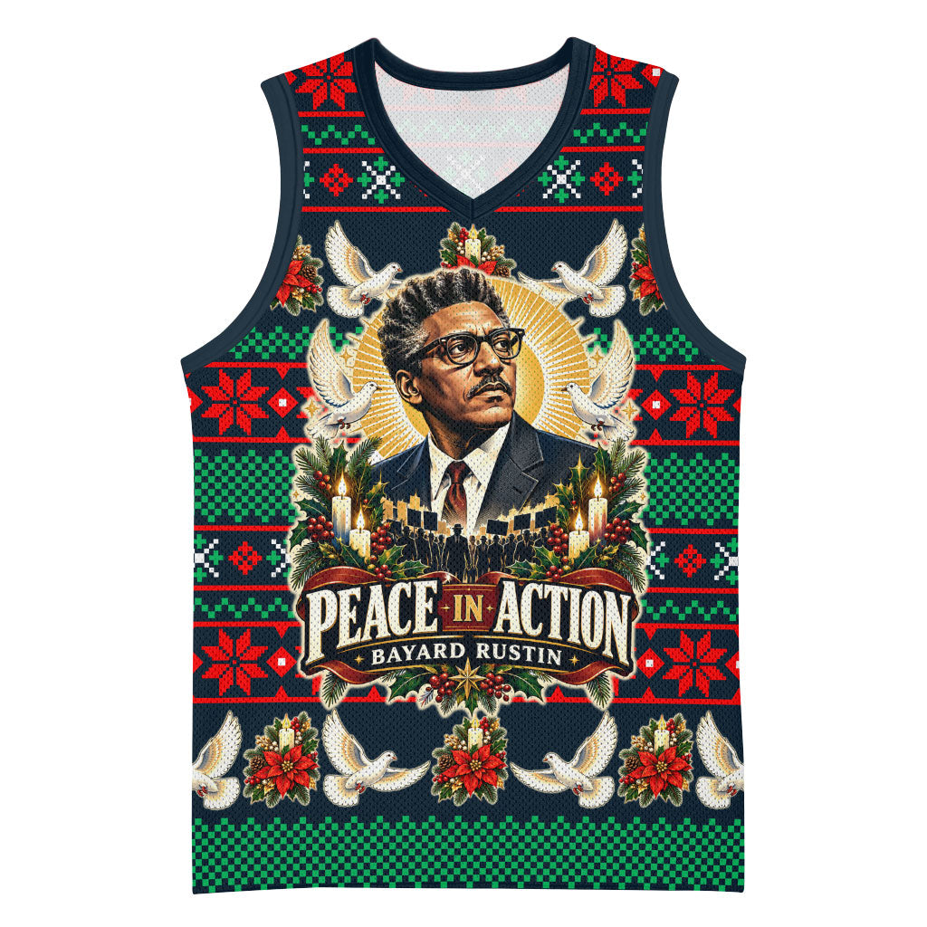 Bayard Rustin Peace In Action Christmas Basketball Jersey Civil Rights Leader Holiday Floral Dove Peace Ugly Pattern