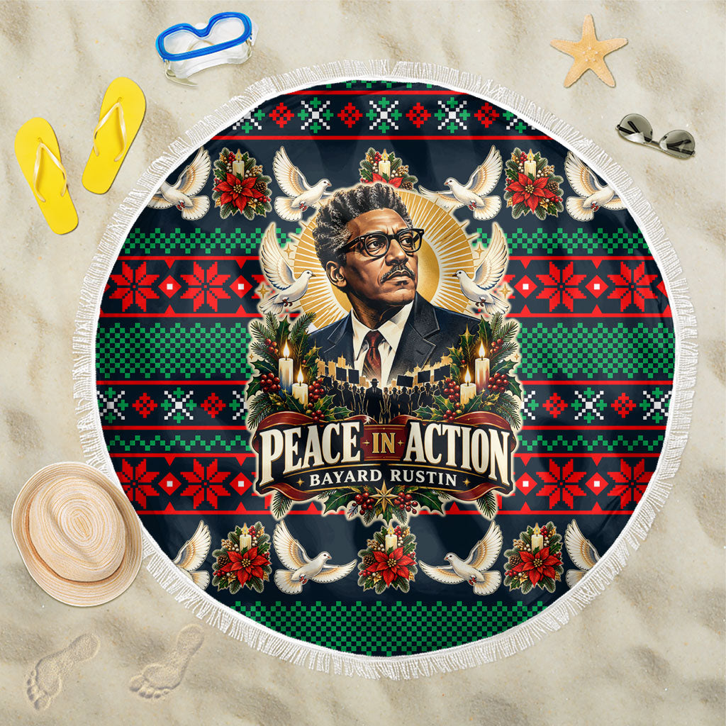Bayard Rustin Peace In Action Christmas Beach Blanket Civil Rights Leader Holiday Floral Dove Peace Ugly Pattern