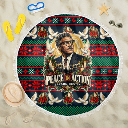 Bayard Rustin Peace In Action Christmas Beach Blanket Civil Rights Leader Holiday Floral Dove Peace Ugly Pattern