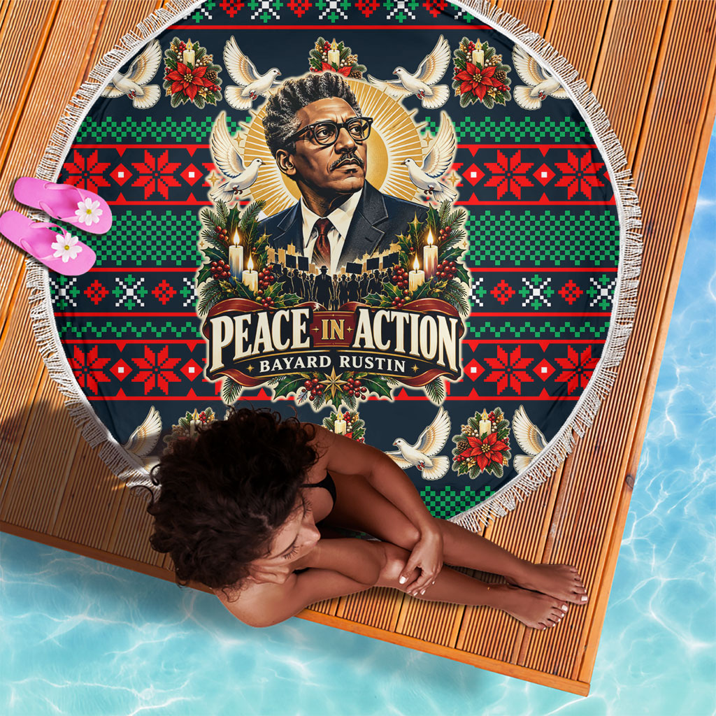 Bayard Rustin Peace In Action Christmas Beach Blanket Civil Rights Leader Holiday Floral Dove Peace Ugly Pattern