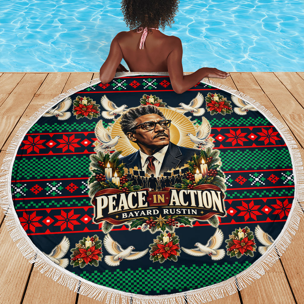 Bayard Rustin Peace In Action Christmas Beach Blanket Civil Rights Leader Holiday Floral Dove Peace Ugly Pattern