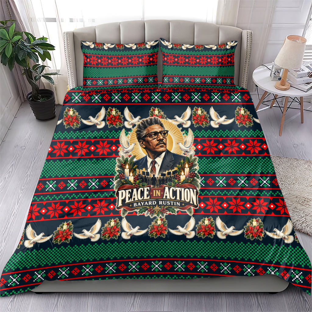 Bayard Rustin Peace In Action Christmas Bedding Set Civil Rights Leader Holiday Floral Dove Peace Ugly Pattern