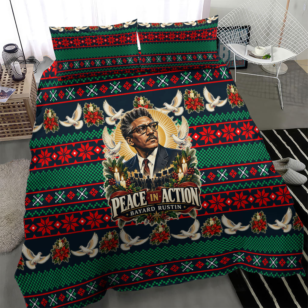 Bayard Rustin Peace In Action Christmas Bedding Set Civil Rights Leader Holiday Floral Dove Peace Ugly Pattern