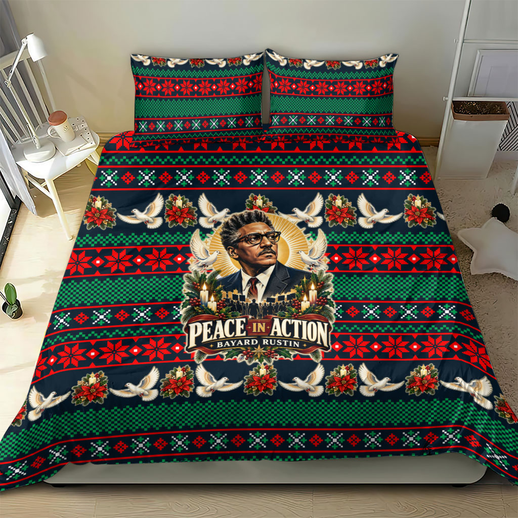 Bayard Rustin Peace In Action Christmas Bedding Set Civil Rights Leader Holiday Floral Dove Peace Ugly Pattern