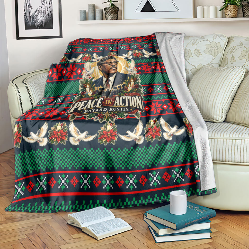 Bayard Rustin Peace In Action Christmas Blanket Civil Rights Leader Holiday Floral Dove Peace Ugly Pattern