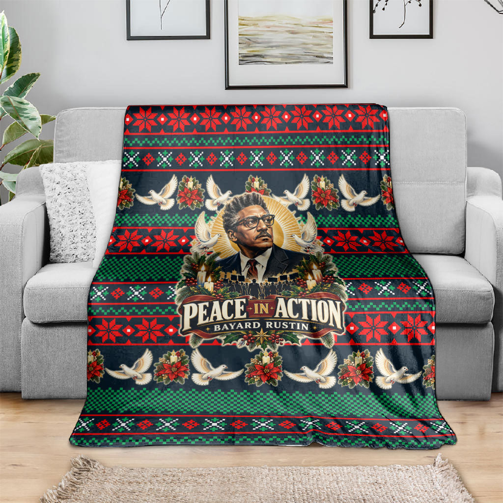 Bayard Rustin Peace In Action Christmas Blanket Civil Rights Leader Holiday Floral Dove Peace Ugly Pattern