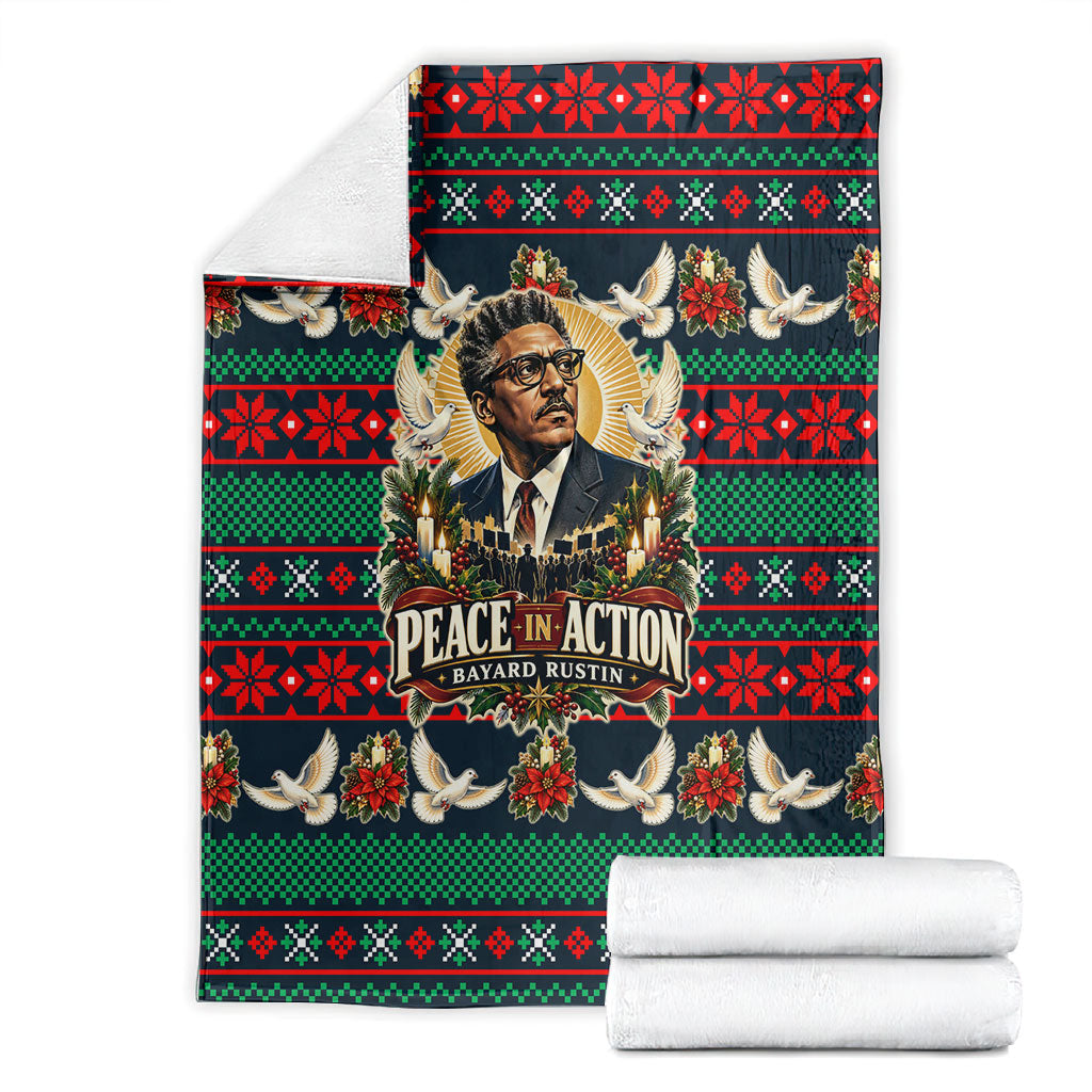 Bayard Rustin Peace In Action Christmas Blanket Civil Rights Leader Holiday Floral Dove Peace Ugly Pattern