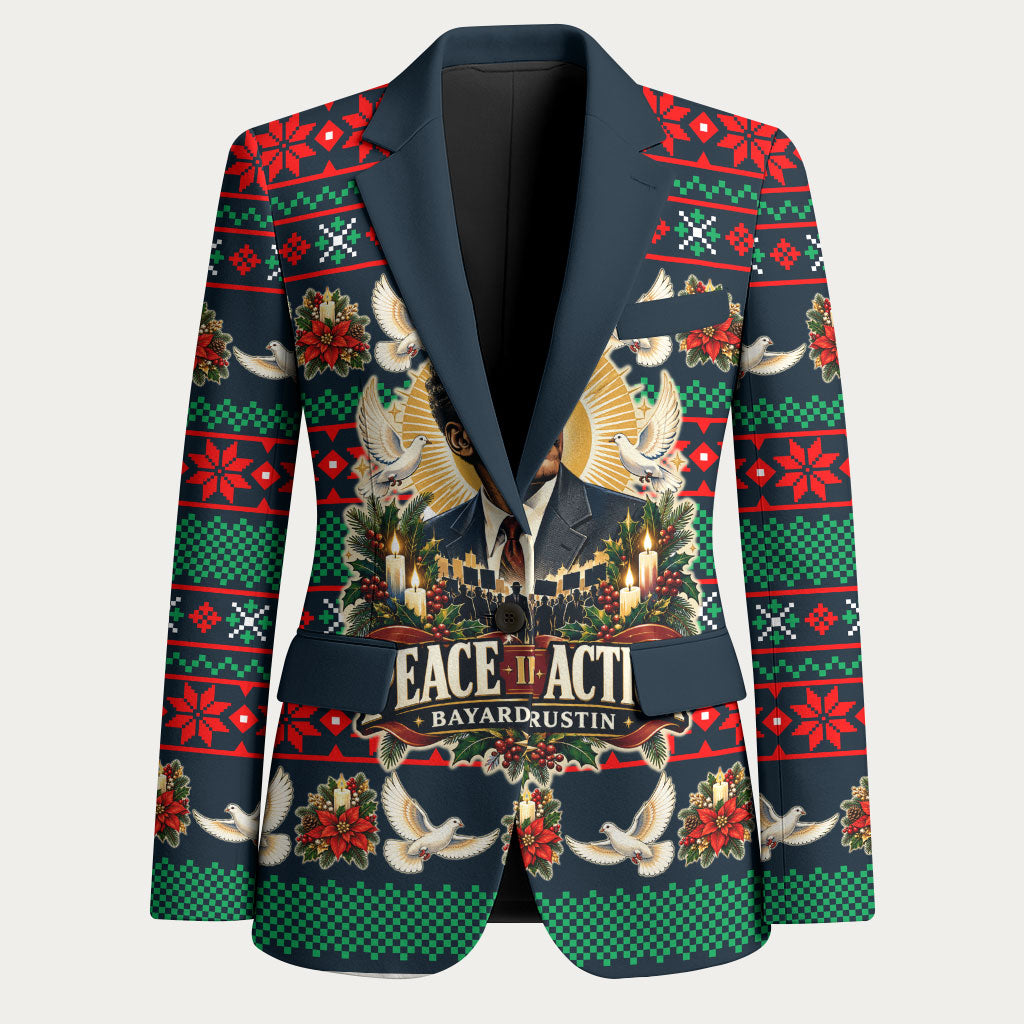 Bayard Rustin Peace In Action Christmas Blazer Civil Rights Leader Holiday Floral Dove Peace Ugly Pattern