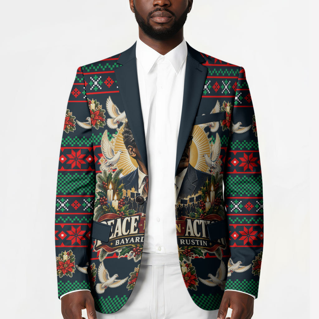 Bayard Rustin Peace In Action Christmas Blazer Civil Rights Leader Holiday Floral Dove Peace Ugly Pattern
