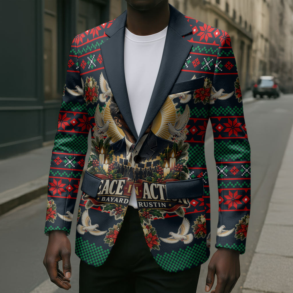 Bayard Rustin Peace In Action Christmas Blazer Civil Rights Leader Holiday Floral Dove Peace Ugly Pattern