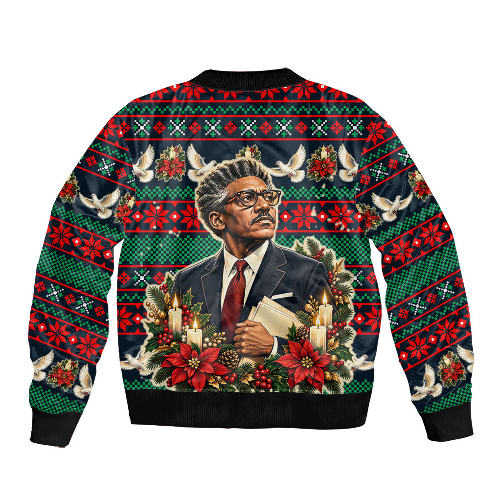 Bayard Rustin Peace In Action Christmas Bomber Jacket Civil Rights Leader Holiday Floral Dove Peace Ugly Pattern