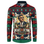 Bayard Rustin Peace In Action Christmas Button Sweatshirt Civil Rights Leader Holiday Floral Dove Peace Ugly Pattern
