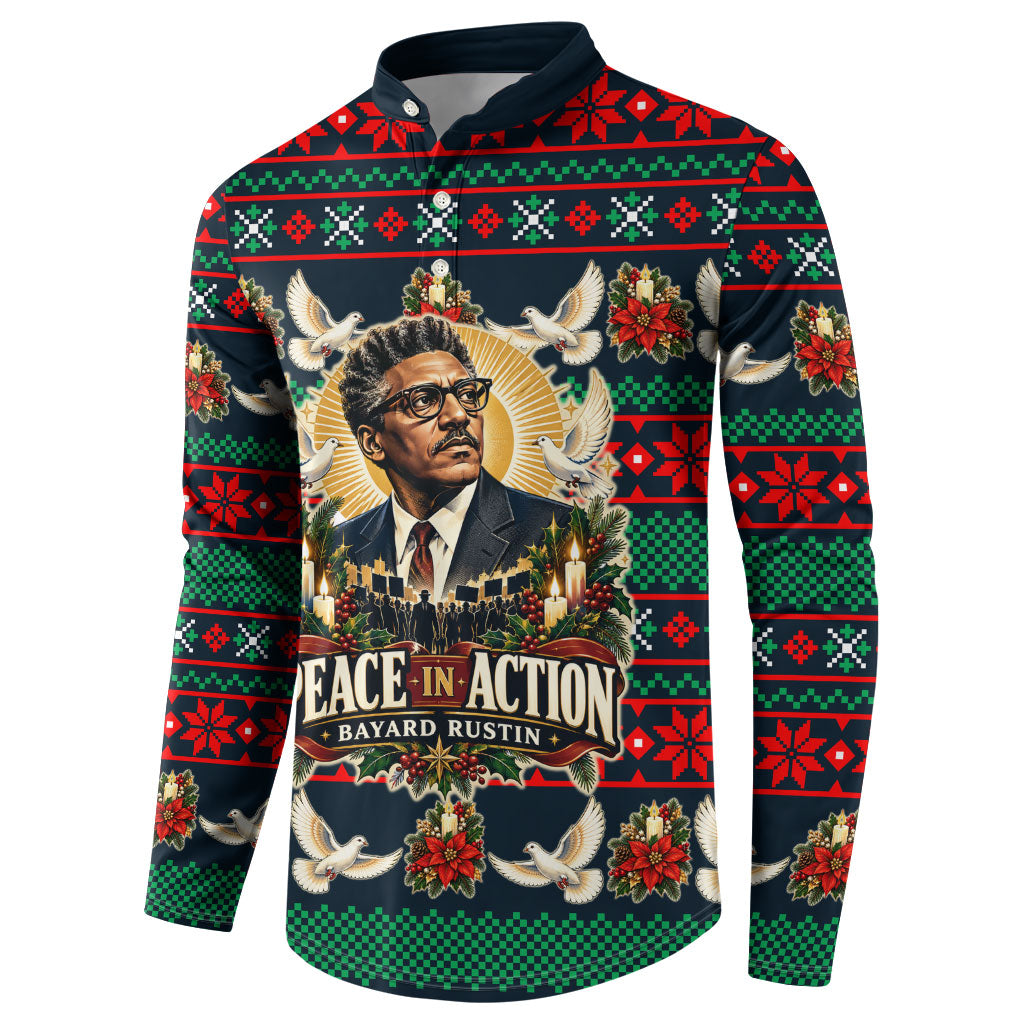Bayard Rustin Peace In Action Christmas Button Sweatshirt Civil Rights Leader Holiday Floral Dove Peace Ugly Pattern