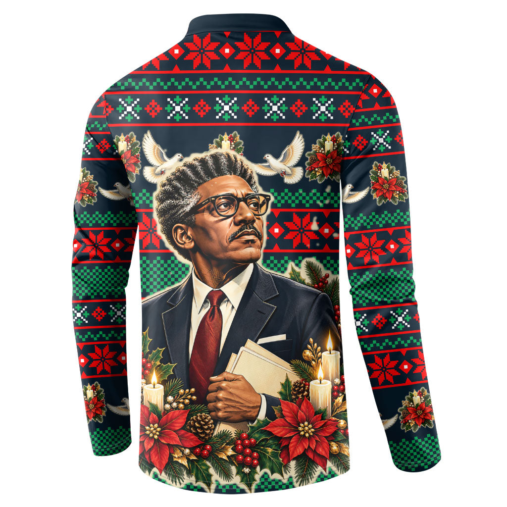 Bayard Rustin Peace In Action Christmas Button Sweatshirt Civil Rights Leader Holiday Floral Dove Peace Ugly Pattern