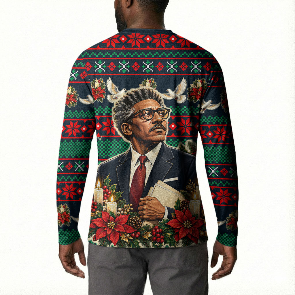 Bayard Rustin Peace In Action Christmas Button Sweatshirt Civil Rights Leader Holiday Floral Dove Peace Ugly Pattern