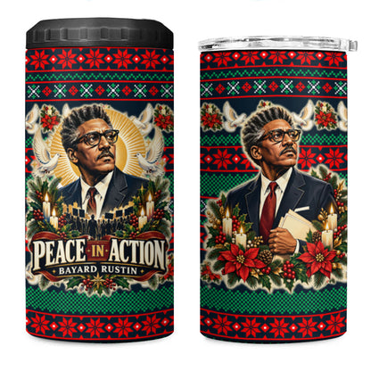 Bayard Rustin Peace In Action Christmas 4 in 1 Can Cooler Tumbler Civil Rights Leader Holiday Floral Dove Peace Ugly Pattern