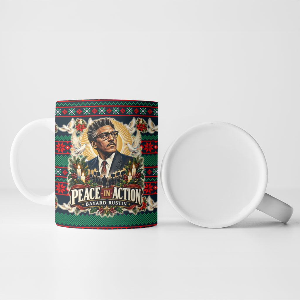 Bayard Rustin Peace In Action Christmas Ceramic Mug Civil Rights Leader Holiday Floral Dove Peace Ugly Pattern