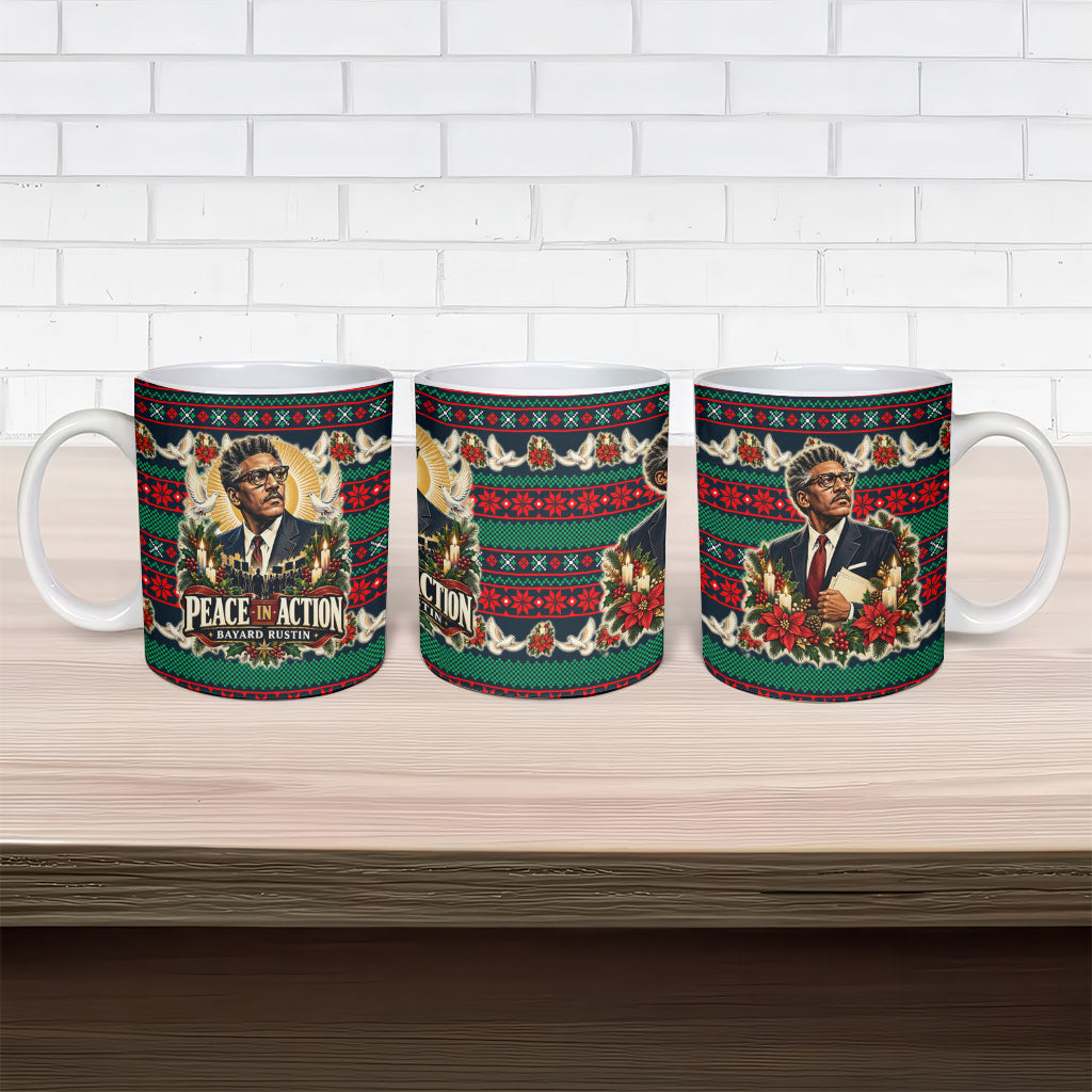 Bayard Rustin Peace In Action Christmas Ceramic Mug Civil Rights Leader Holiday Floral Dove Peace Ugly Pattern