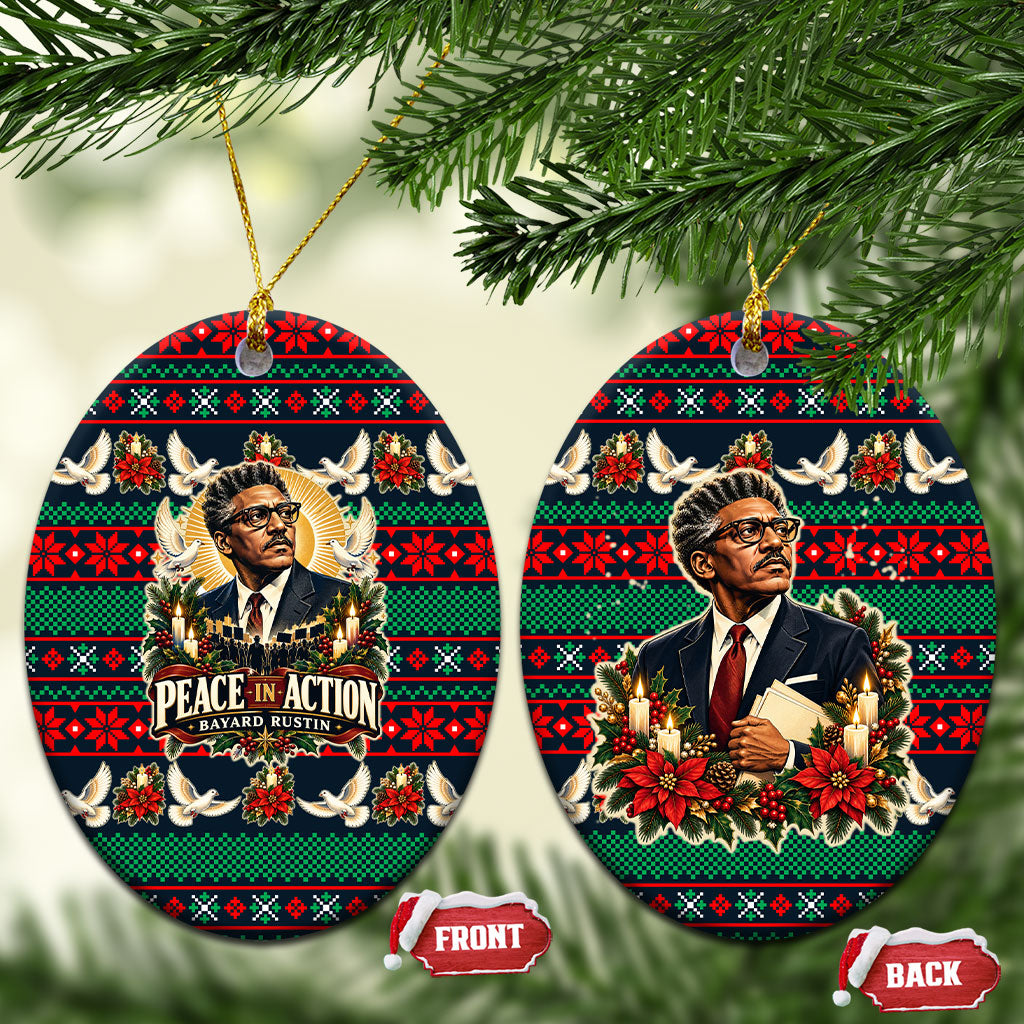 Bayard Rustin Peace In Action Christmas Ceramic Ornament Civil Rights Leader Holiday Floral Dove Peace Ugly Pattern