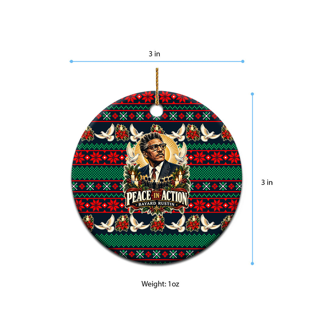 Bayard Rustin Peace In Action Christmas Ceramic Ornament Civil Rights Leader Holiday Floral Dove Peace Ugly Pattern