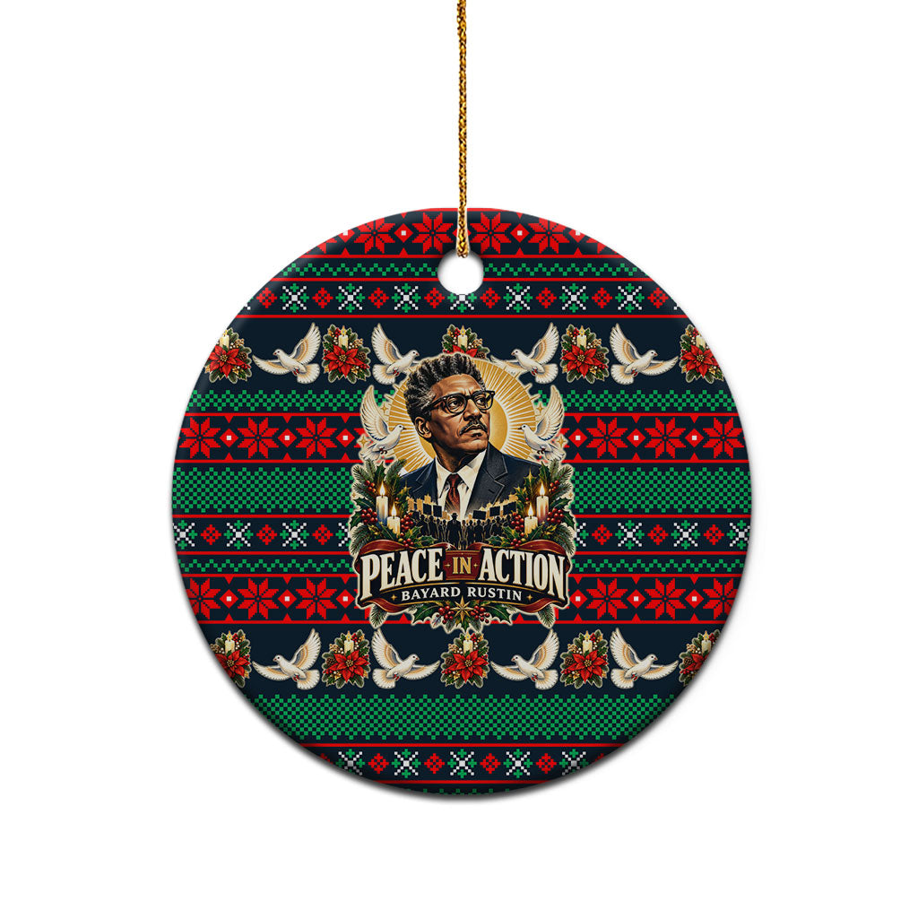 Bayard Rustin Peace In Action Christmas Ceramic Ornament Civil Rights Leader Holiday Floral Dove Peace Ugly Pattern