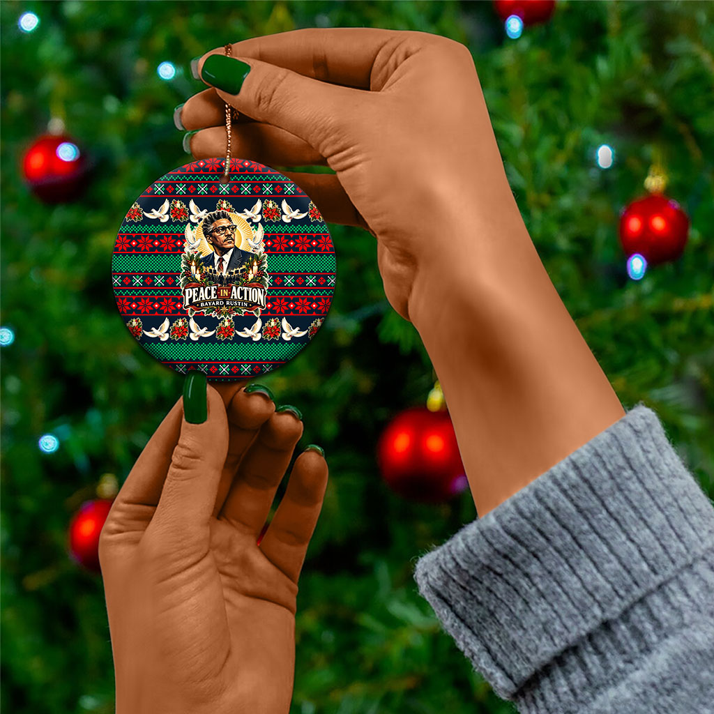 Bayard Rustin Peace In Action Christmas Ceramic Ornament Civil Rights Leader Holiday Floral Dove Peace Ugly Pattern