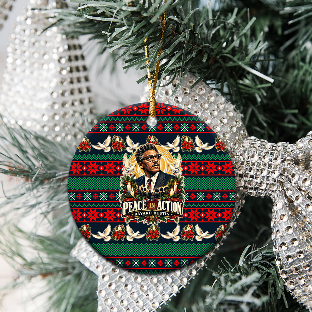 Bayard Rustin Peace In Action Christmas Ceramic Ornament Civil Rights Leader Holiday Floral Dove Peace Ugly Pattern