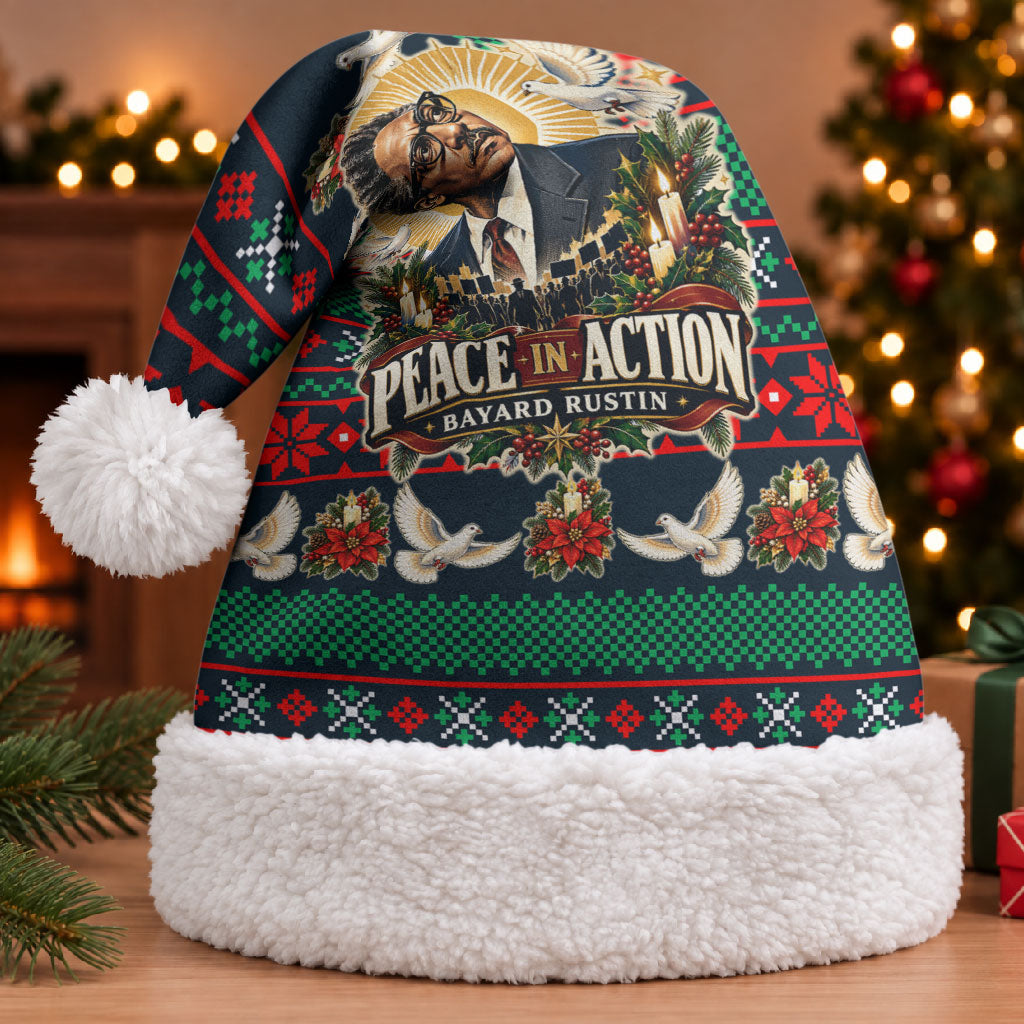 Bayard Rustin Peace In Action Christmas Santa Hat Civil Rights Leader Holiday Floral Dove Peace Ugly Pattern