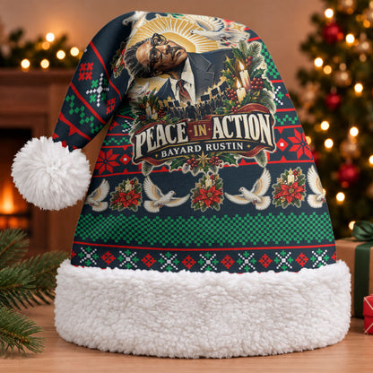 Bayard Rustin Peace In Action Christmas Santa Hat Civil Rights Leader Holiday Floral Dove Peace Ugly Pattern