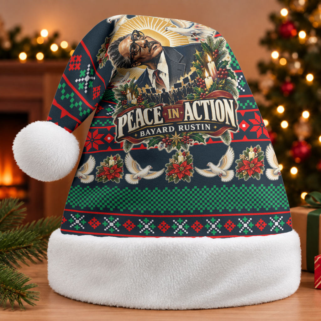Bayard Rustin Peace In Action Christmas Santa Hat Civil Rights Leader Holiday Floral Dove Peace Ugly Pattern
