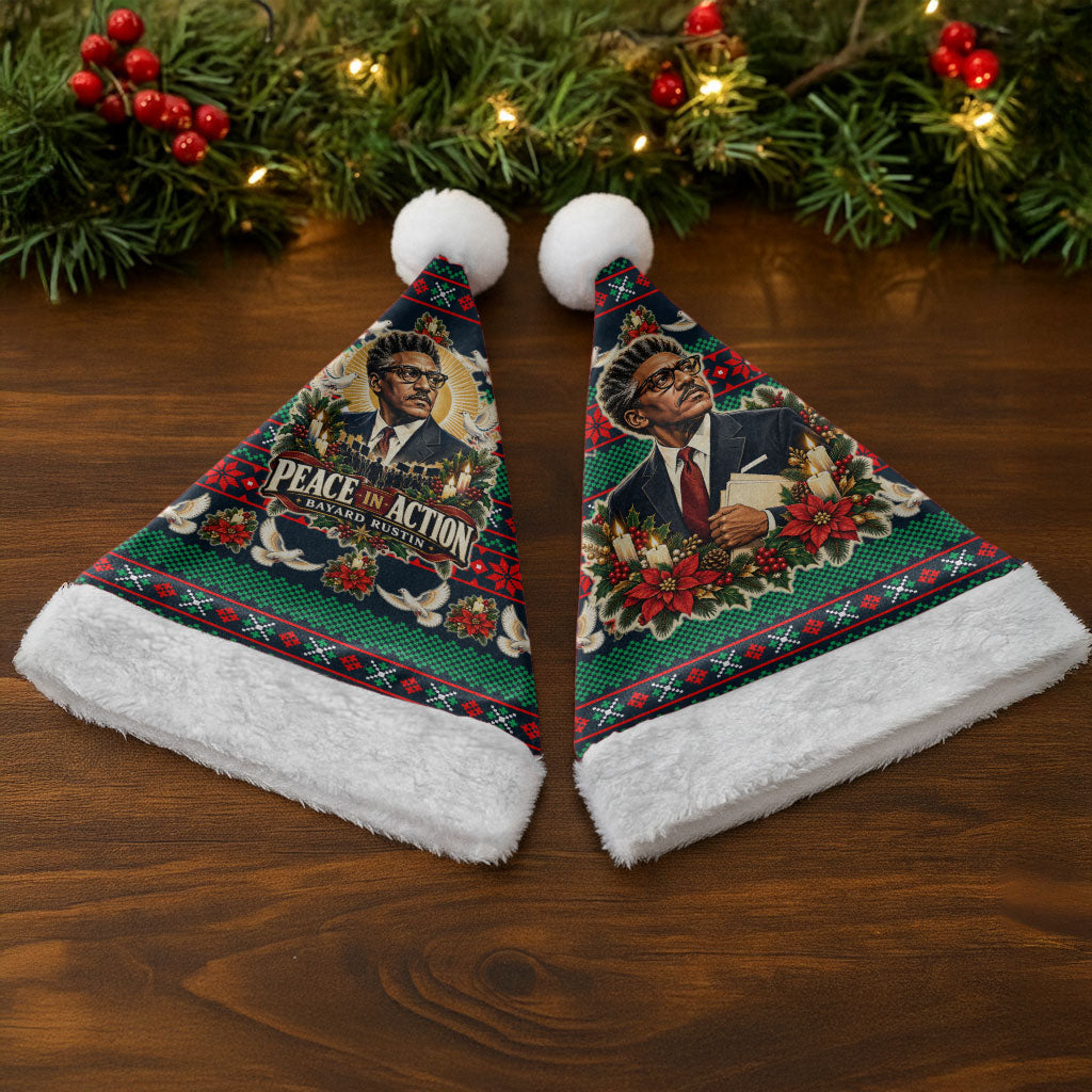 Bayard Rustin Peace In Action Christmas Santa Hat Civil Rights Leader Holiday Floral Dove Peace Ugly Pattern