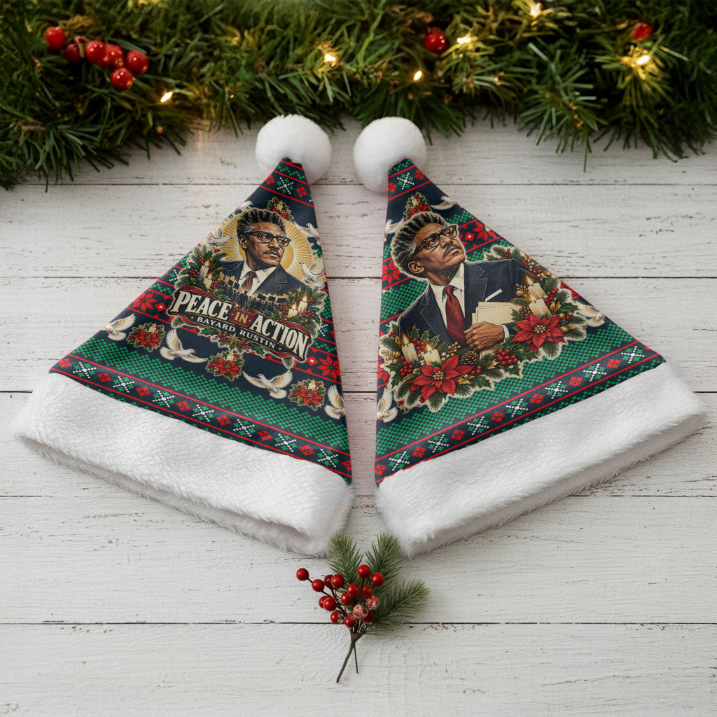 Bayard Rustin Peace In Action Christmas Santa Hat Civil Rights Leader Holiday Floral Dove Peace Ugly Pattern