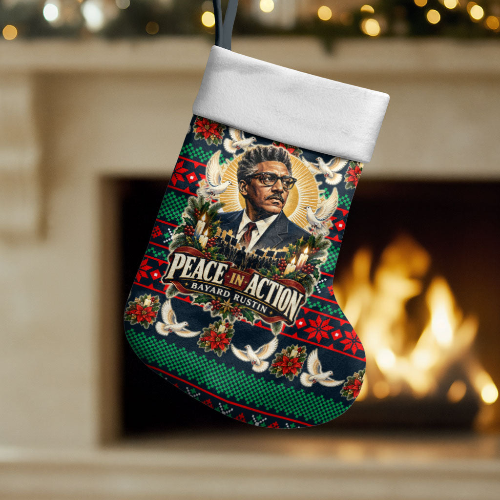 Bayard Rustin Peace In Action Christmas Stocking Civil Rights Leader Holiday Floral Dove Peace Ugly Pattern