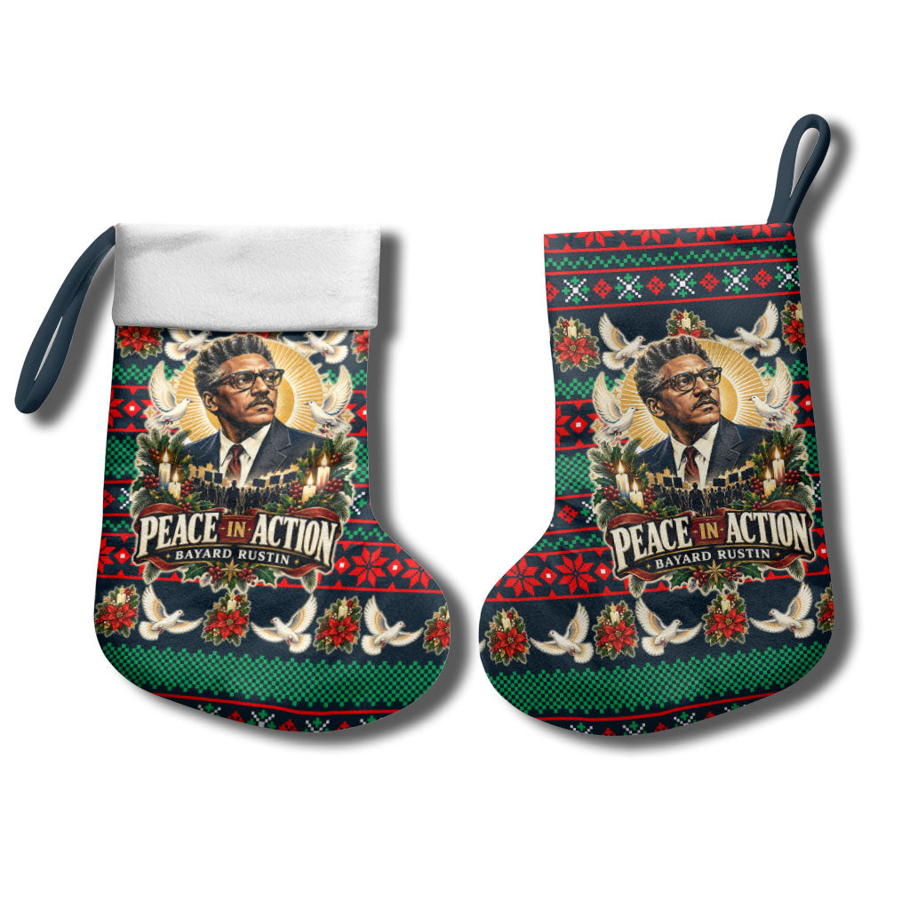 Bayard Rustin Peace In Action Christmas Stocking Civil Rights Leader Holiday Floral Dove Peace Ugly Pattern