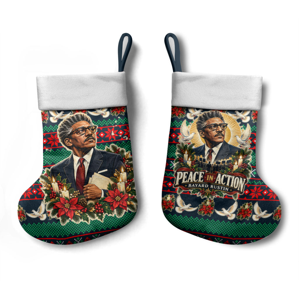 Bayard Rustin Peace In Action Christmas Stocking Civil Rights Leader Holiday Floral Dove Peace Ugly Pattern