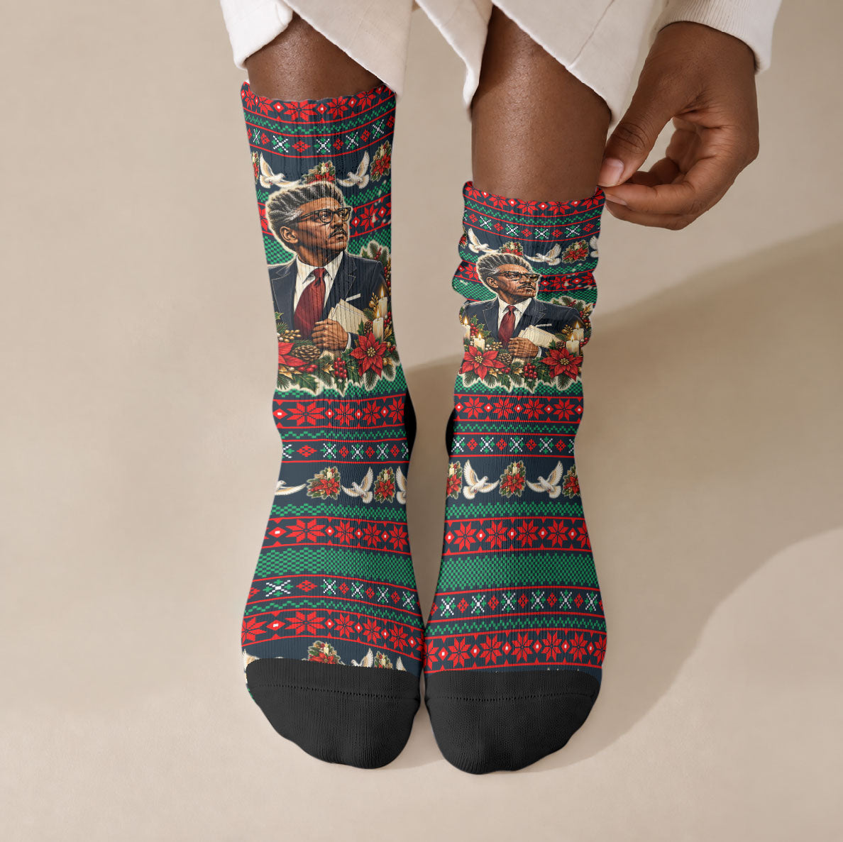 Bayard Rustin Peace In Action Christmas Crew Socks Civil Rights Leader Holiday Floral Dove Peace Ugly Pattern