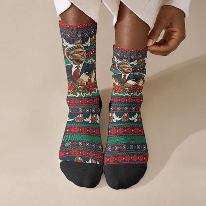Bayard Rustin Peace In Action Christmas Crew Socks Civil Rights Leader Holiday Floral Dove Peace Ugly Pattern