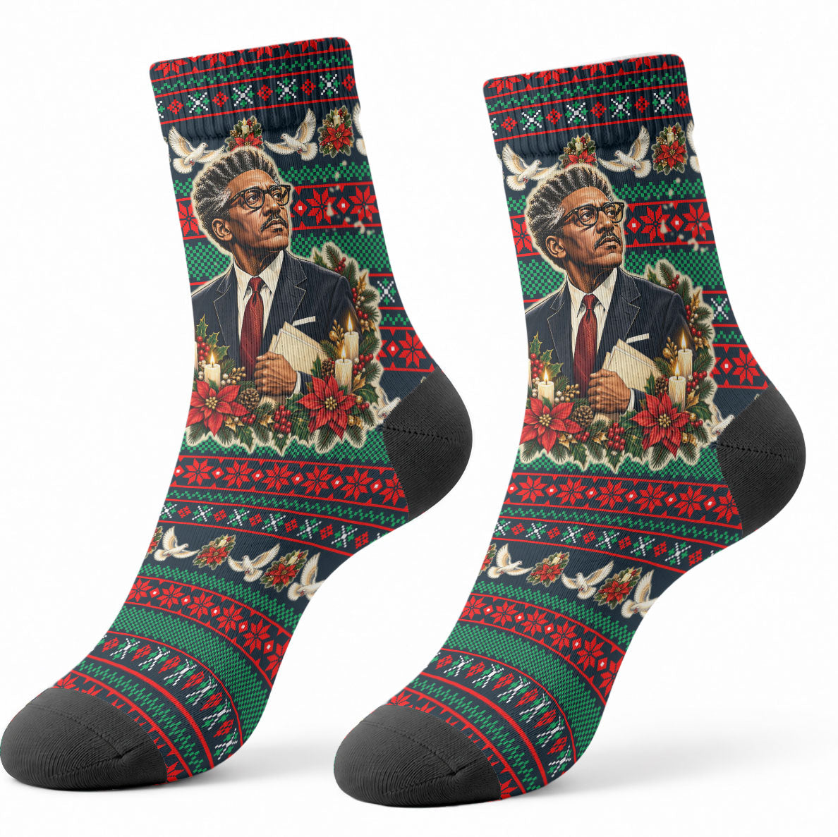 Bayard Rustin Peace In Action Christmas Crew Socks Civil Rights Leader Holiday Floral Dove Peace Ugly Pattern