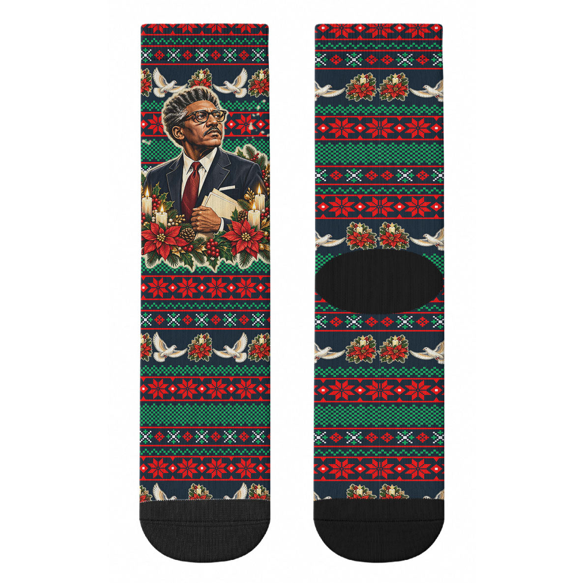 Bayard Rustin Peace In Action Christmas Crew Socks Civil Rights Leader Holiday Floral Dove Peace Ugly Pattern