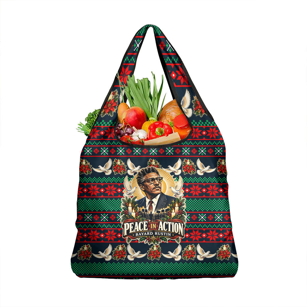 Bayard Rustin Peace In Action Christmas Grocery Bag Civil Rights Leader Holiday Floral Dove Peace Ugly Pattern