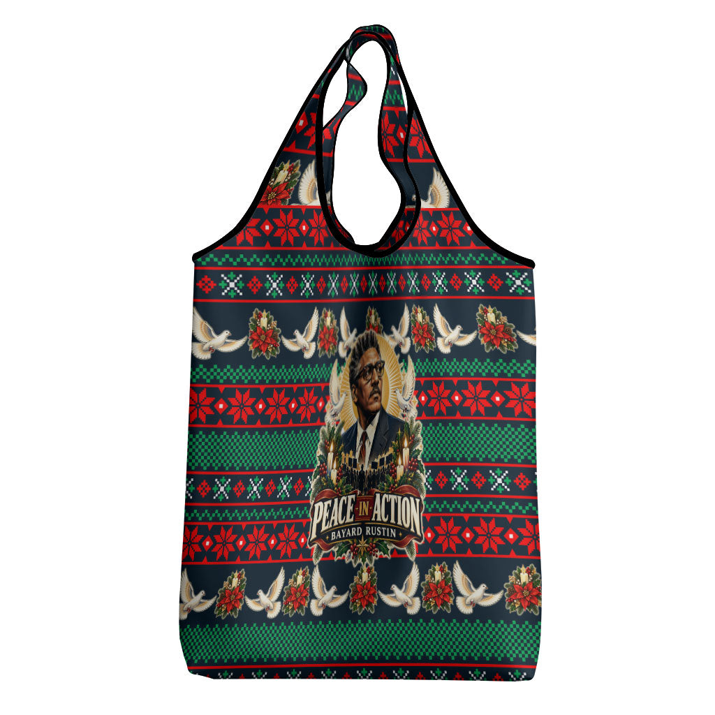 Bayard Rustin Peace In Action Christmas Grocery Bag Civil Rights Leader Holiday Floral Dove Peace Ugly Pattern