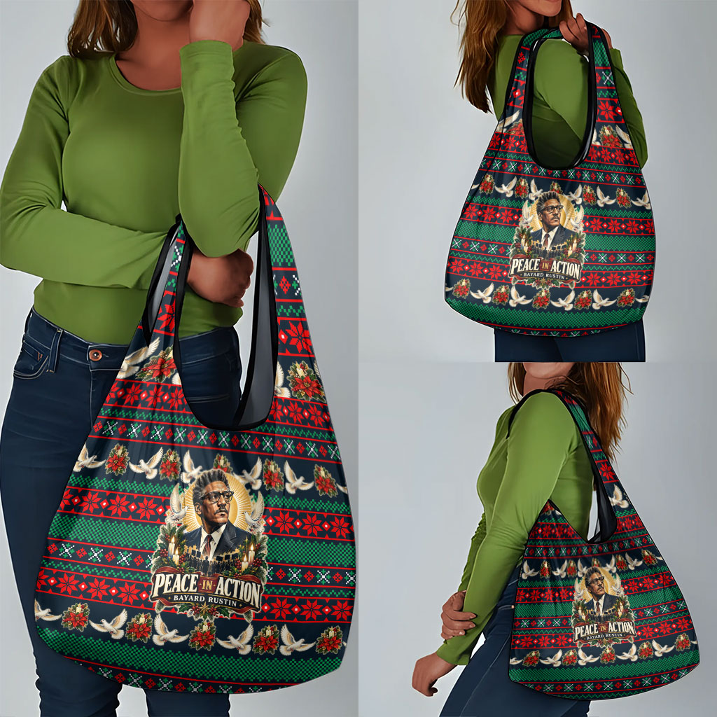 Bayard Rustin Peace In Action Christmas Grocery Bag Civil Rights Leader Holiday Floral Dove Peace Ugly Pattern