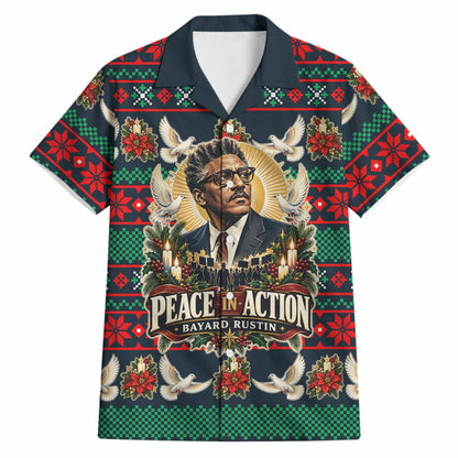 Bayard Rustin Peace In Action Christmas Hawaiian Shirt Civil Rights Leader Holiday Floral Dove Peace Ugly Pattern