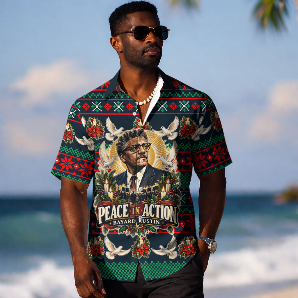 Bayard Rustin Peace In Action Christmas Hawaiian Shirt Civil Rights Leader Holiday Floral Dove Peace Ugly Pattern