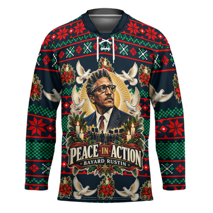 Bayard Rustin Peace In Action Christmas Hockey Jersey Civil Rights Leader Holiday Floral Dove Peace Ugly Pattern