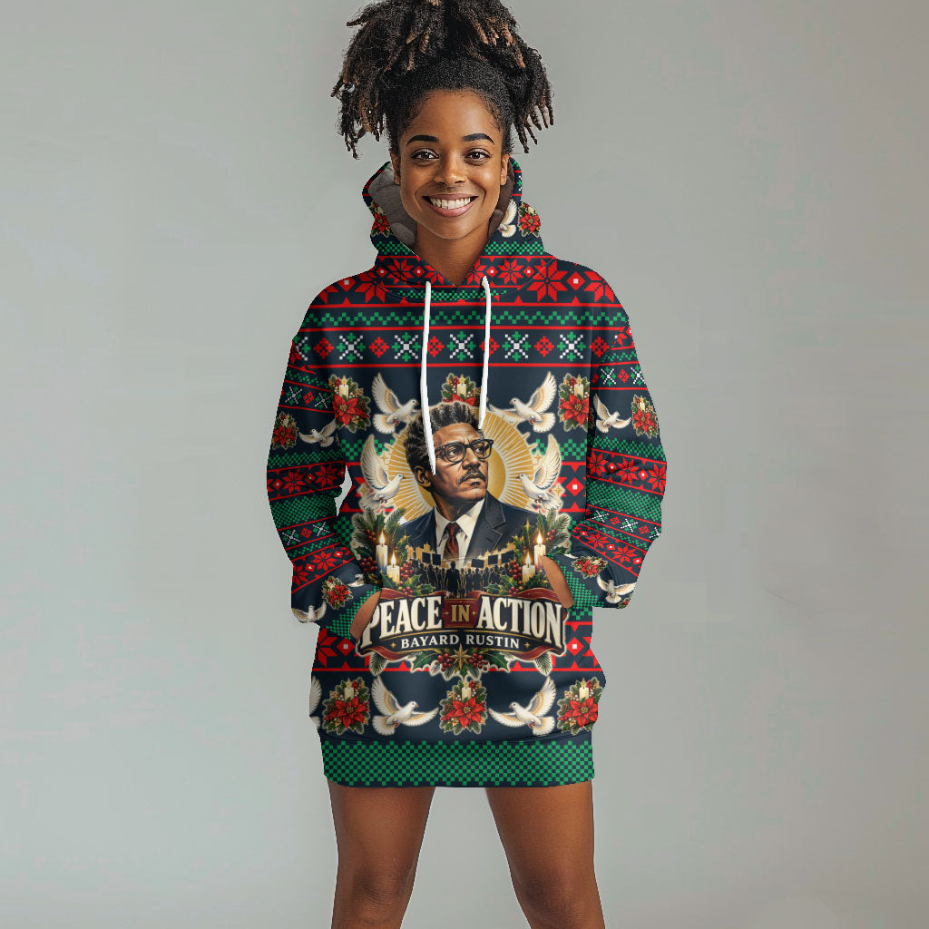 Bayard Rustin Peace In Action Christmas Hoodie Dress Civil Rights Leader Holiday Floral Dove Peace Ugly Pattern
